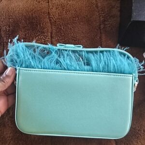 MACH & MACH Turquoise Feathered Bag